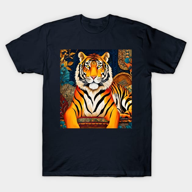 Tiger with Multi-Patterned Background T-Shirt by RoxanneG